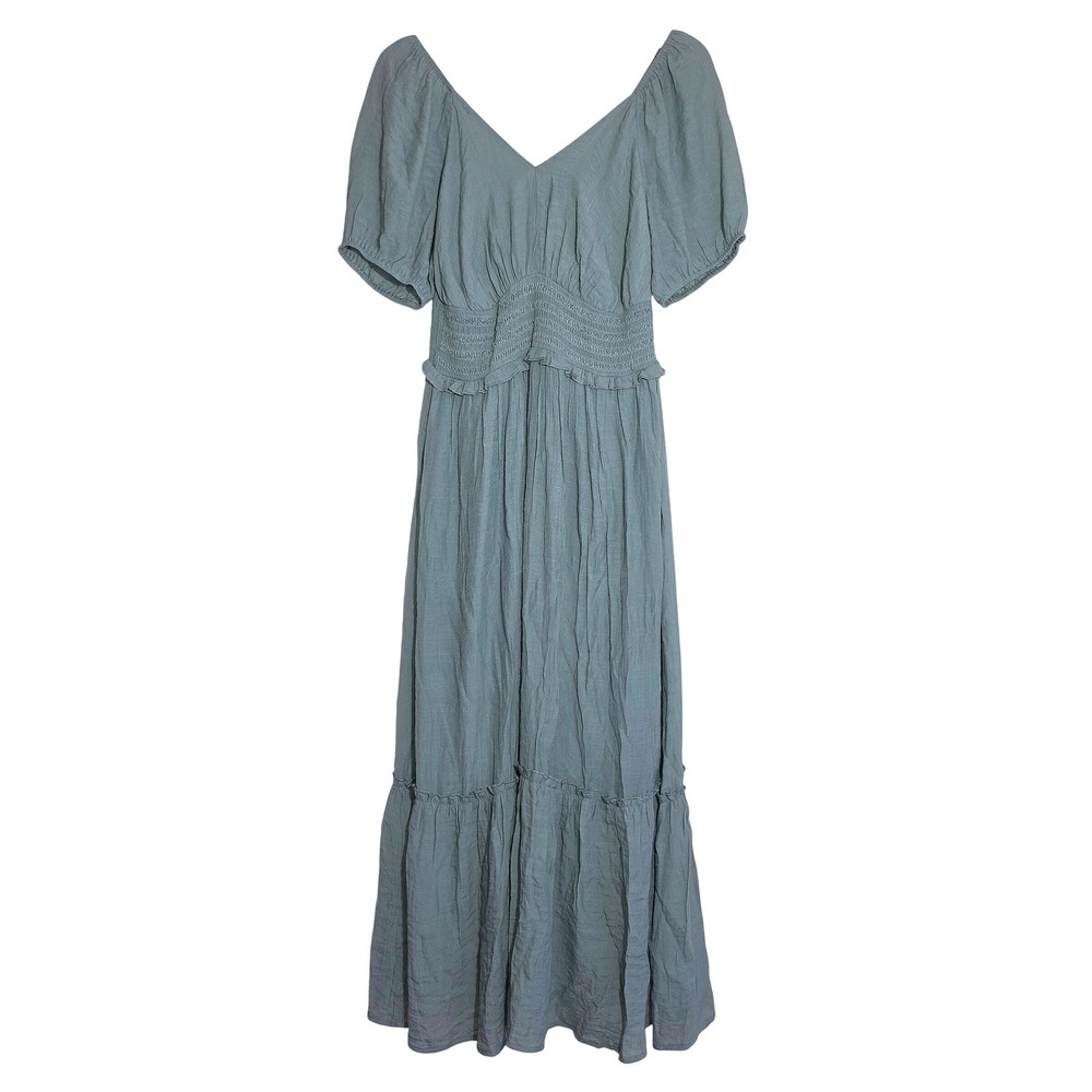 Ryan Michelle Midi Dress Womens Size Medium Sage Green Smocked Tiered EUC - Picture 3 of 8